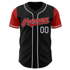 Custom Black Red-Gray Authentic Two Tone Baseball Jersey