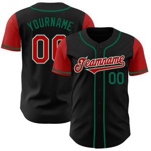 Custom Black Red-Kelly Green Authentic Two Tone Baseball Jersey