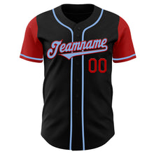 Load image into Gallery viewer, Custom Black Light Blue-Red Authentic Two Tone Baseball Jersey
