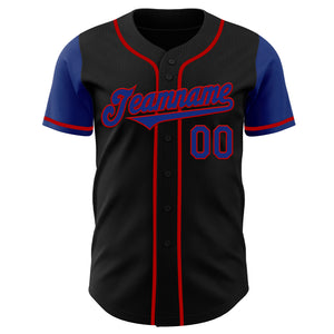 Custom Black Royal-Red Authentic Two Tone Baseball Jersey