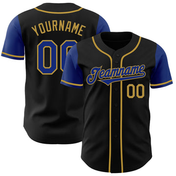 Custom Black Royal-Old Gold Authentic Two Tone Baseball Jersey