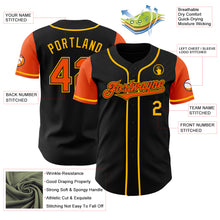 Load image into Gallery viewer, Custom Black Orange-Gold Authentic Two Tone Baseball Jersey
