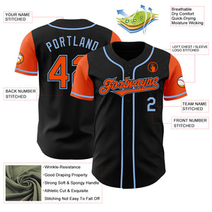 Custom Black Orange-Light Blue Authentic Two Tone Baseball Jersey