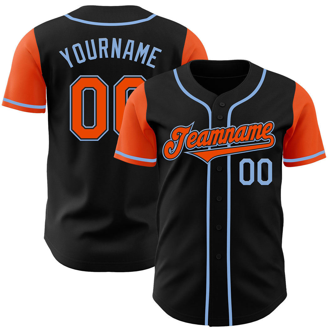 Custom Black Orange-Light Blue Authentic Two Tone Baseball Jersey