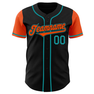 Custom Black Orange-Teal Authentic Two Tone Baseball Jersey