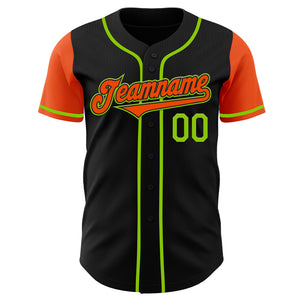 Custom Black Orange-Neon Green Authentic Two Tone Baseball Jersey