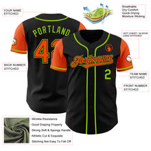 Load image into Gallery viewer, Custom Black Orange-Neon Green Authentic Two Tone Baseball Jersey
