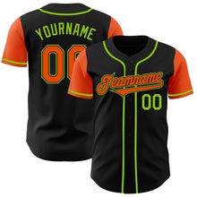 Load image into Gallery viewer, Custom Black Orange-Neon Green Authentic Two Tone Baseball Jersey
