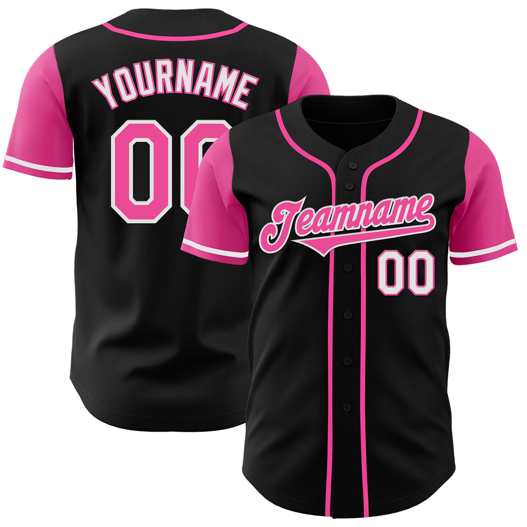 Custom Black Pink-White Authentic Two Tone Baseball Jersey