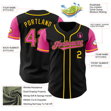 Load image into Gallery viewer, Custom Black Pink-Yellow Authentic Two Tone Baseball Jersey
