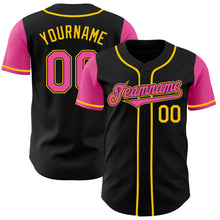 Load image into Gallery viewer, Custom Black Pink-Yellow Authentic Two Tone Baseball Jersey
