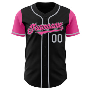 Custom Black Pink-Gray Authentic Two Tone Baseball Jersey