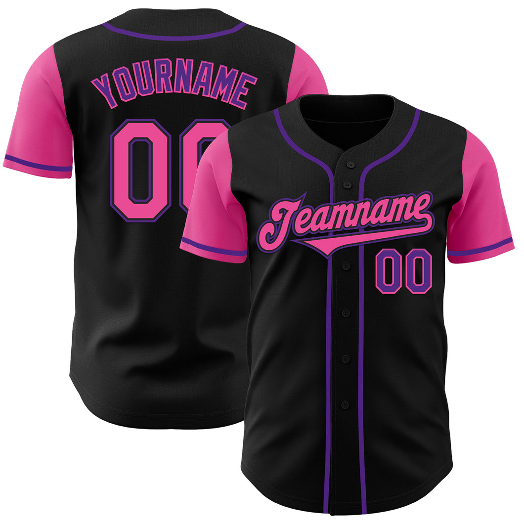 Custom Black Pink-Purple Authentic Two Tone Baseball Jersey