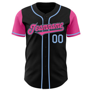 Custom Black Pink-Light Blue Authentic Two Tone Baseball Jersey