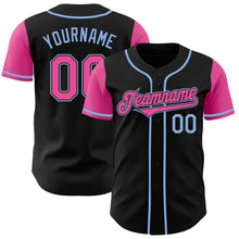 Load image into Gallery viewer, Custom Black Pink-Light Blue Authentic Two Tone Baseball Jersey
