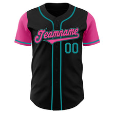 Load image into Gallery viewer, Custom Black Pink-Teal Authentic Two Tone Baseball Jersey
