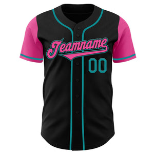 Custom Black Pink-Teal Authentic Two Tone Baseball Jersey