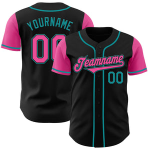 Custom Black Pink-Teal Authentic Two Tone Baseball Jersey