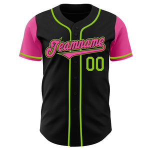 Custom Black Pink-Neon Green Authentic Two Tone Baseball Jersey