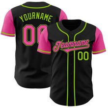 Load image into Gallery viewer, Custom Black Pink-Neon Green Authentic Two Tone Baseball Jersey
