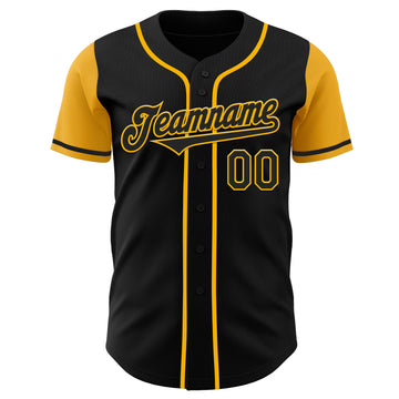 Custom Black Gold Authentic Two Tone Baseball Jersey