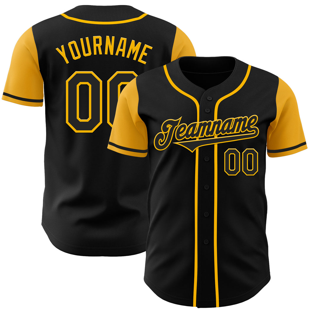 Custom Black Gold Authentic Two Tone Baseball Jersey