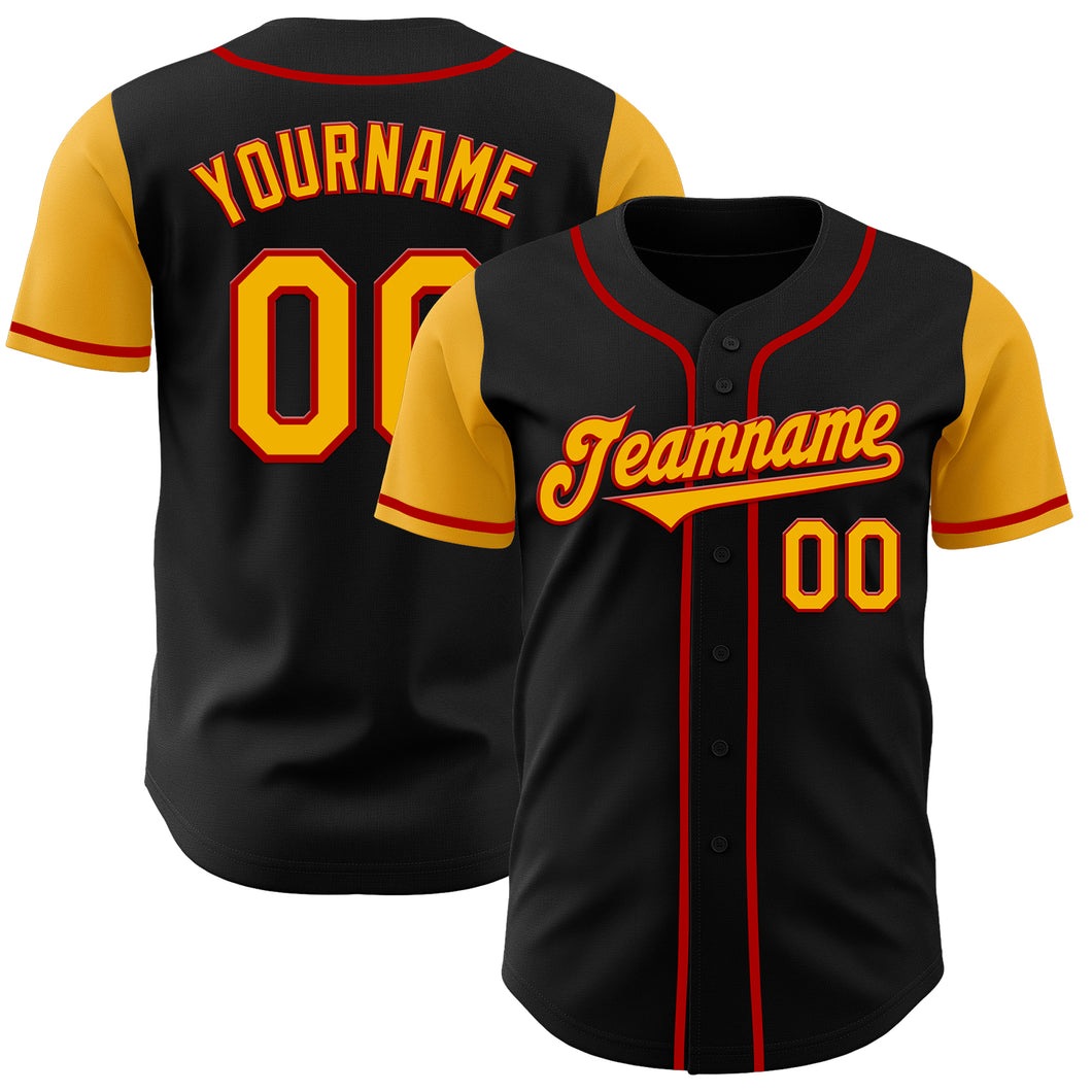 Custom Black Gold-Red Authentic Two Tone Baseball Jersey