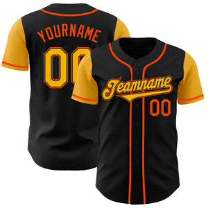 Custom Black Gold-Orange Authentic Two Tone Baseball Jersey