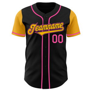 Custom Black Gold-Pink Authentic Two Tone Baseball Jersey