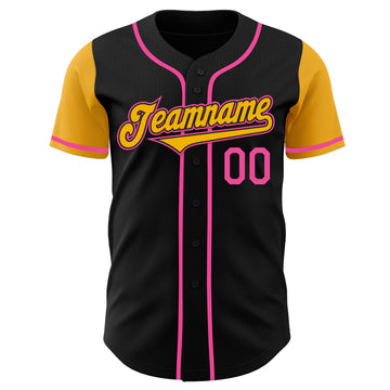 Custom Black Gold-Pink Authentic Two Tone Baseball Jersey