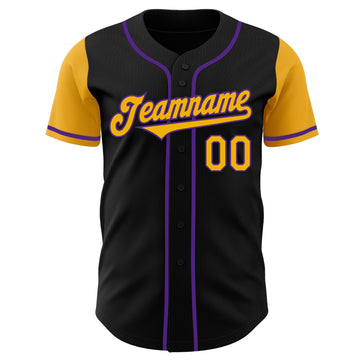 Custom Black Gold-Purple Authentic Two Tone Baseball Jersey