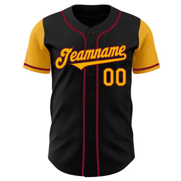 Custom Black Gold-Crimson Authentic Two Tone Baseball Jersey