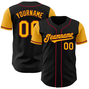 Custom Black Gold-Crimson Authentic Two Tone Baseball Jersey