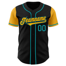 Load image into Gallery viewer, Custom Black Gold-Teal Authentic Two Tone Baseball Jersey
