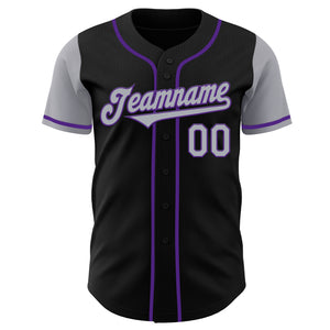 Custom Black Gray-Purple Authentic Two Tone Baseball Jersey