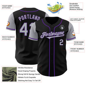 Custom Black Gray-Purple Authentic Two Tone Baseball Jersey