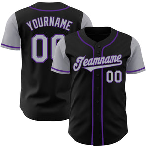 Custom Black Gray-Purple Authentic Two Tone Baseball Jersey