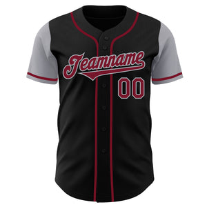 Custom Black Crimson-Gray Authentic Two Tone Baseball Jersey