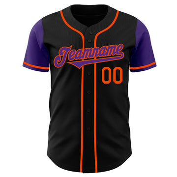 Custom Black Purple-Orange Authentic Two Tone Baseball Jersey