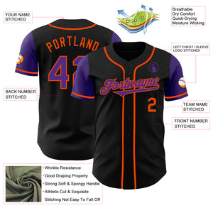 Custom Black Purple-Orange Authentic Two Tone Baseball Jersey