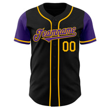 Load image into Gallery viewer, Custom Black Purple-Gold Authentic Two Tone Baseball Jersey
