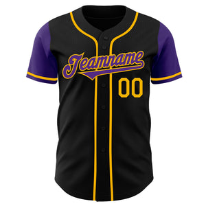 Custom Black Purple-Gold Authentic Two Tone Baseball Jersey