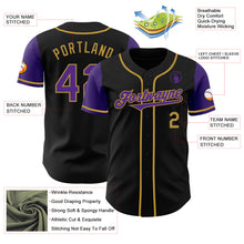 Load image into Gallery viewer, Custom Black Purple-Old Gold Authentic Two Tone Baseball Jersey
