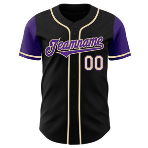 Custom Black Purple-Cream Authentic Two Tone Baseball Jersey