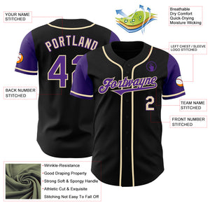 Custom Black Purple-Cream Authentic Two Tone Baseball Jersey