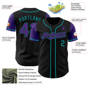 Custom Black Purple-Teal Authentic Two Tone Baseball Jersey