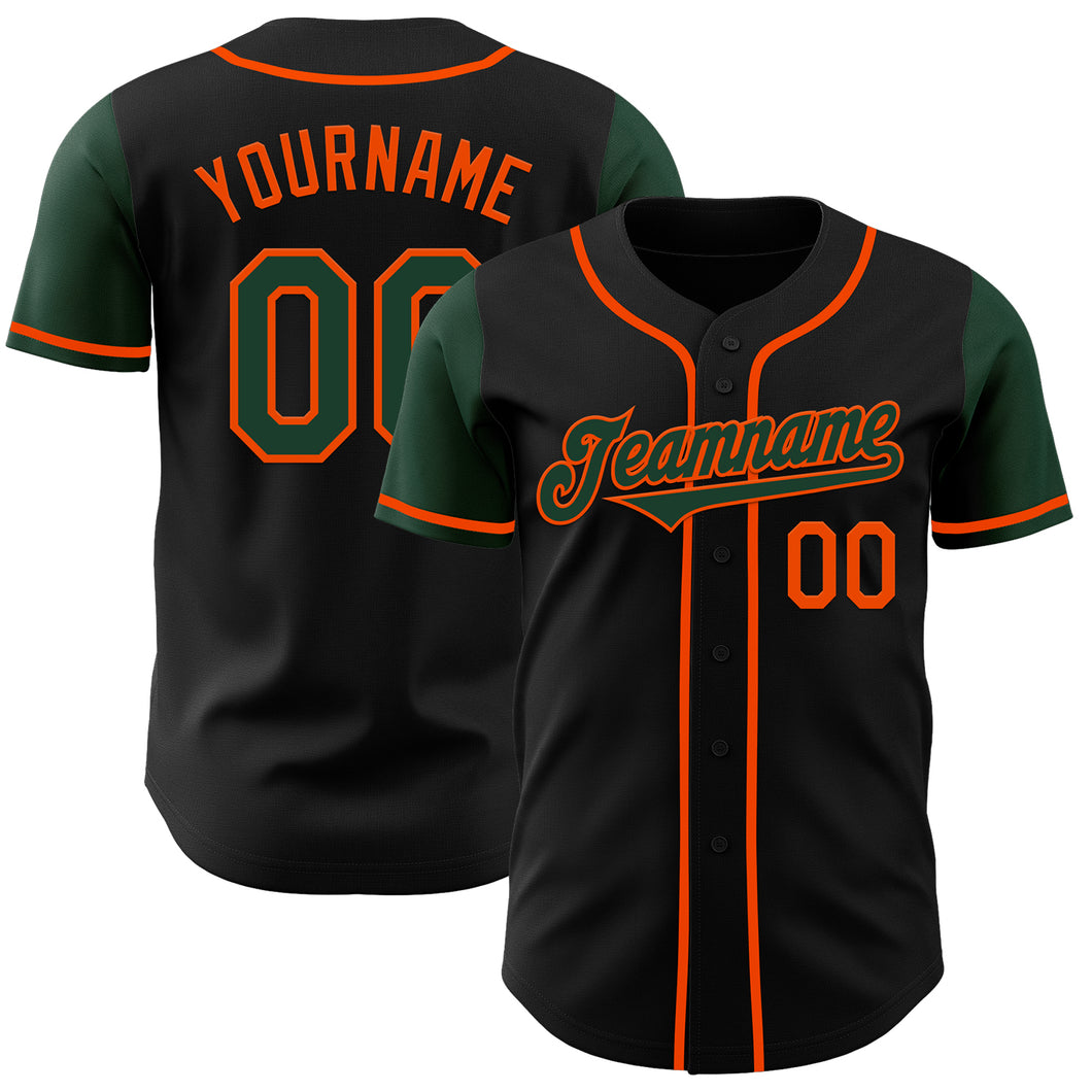 Custom Black Green-Orange Authentic Two Tone Baseball Jersey