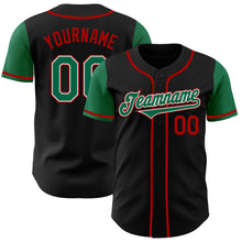 Load image into Gallery viewer, Custom Black Kelly Green-Red Authentic Two Tone Baseball Jersey
