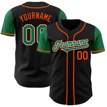 Load image into Gallery viewer, Custom Black Kelly Green-Orange Authentic Two Tone Baseball Jersey
