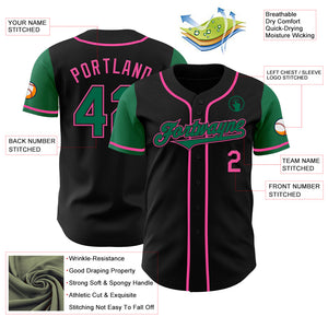 Custom Black Kelly Green-Pink Authentic Two Tone Baseball Jersey